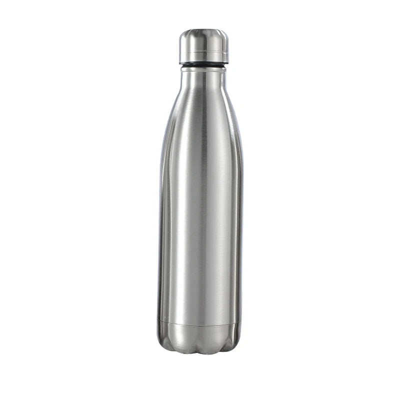Stainless steel water bottle with a capacity of 1000 ML on a white background