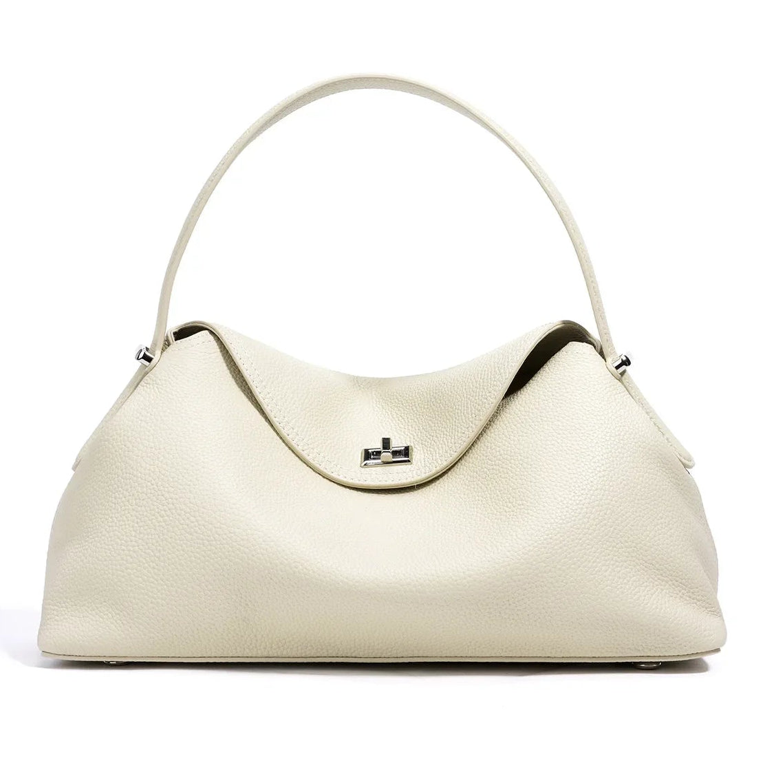 White beautiful real leather handbag on a white background