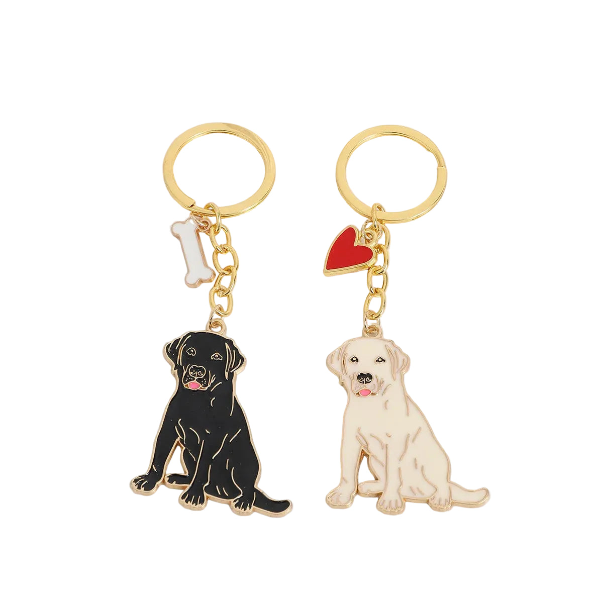 Two dog-themed labrador keychains on a white background. Dog lover keychaon bag charm.