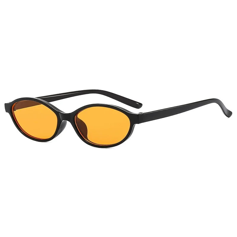 Sunglasses with yellow lenses and black frame on a white background