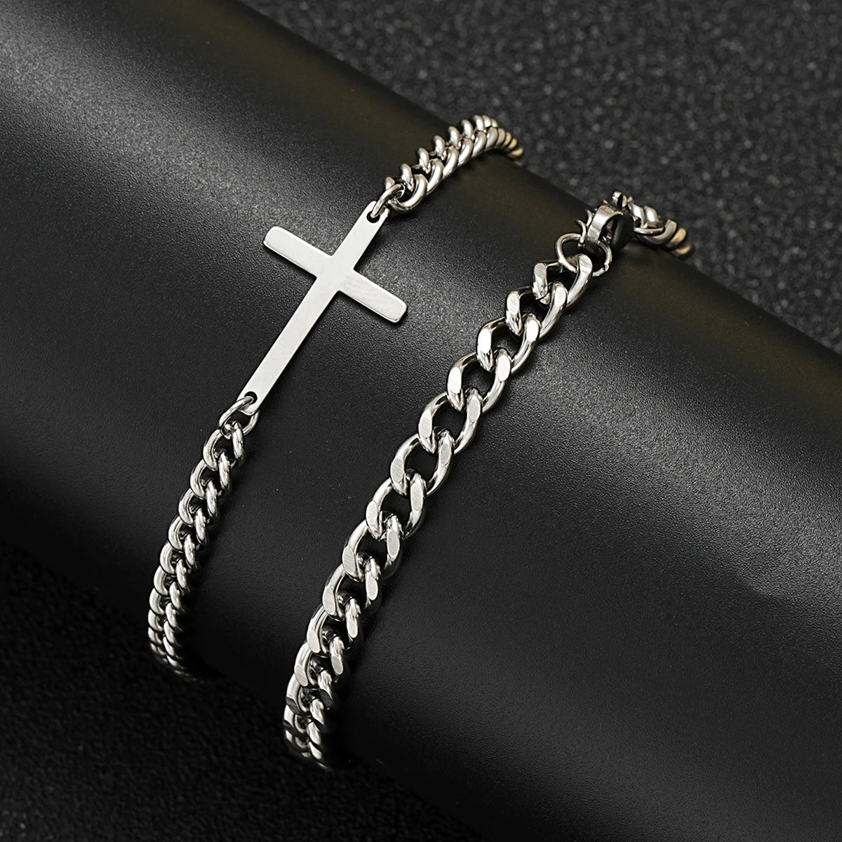 Noah | Stainless Steel Cross Cuban Bracelet Set