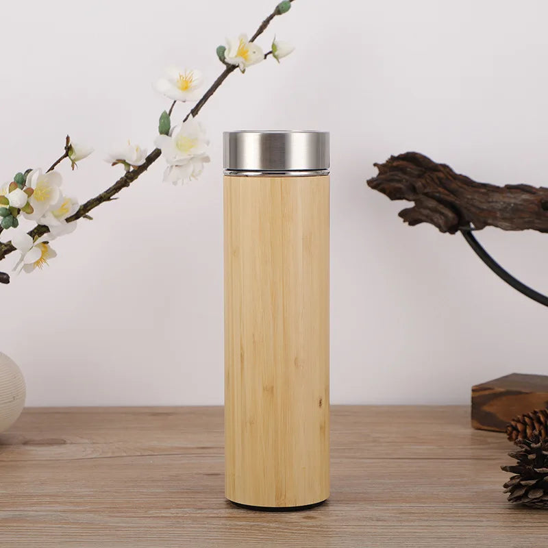 Natural Bamboo & Stainless Steel Thermal Bottle - 500ml Sustainable Wood Flask