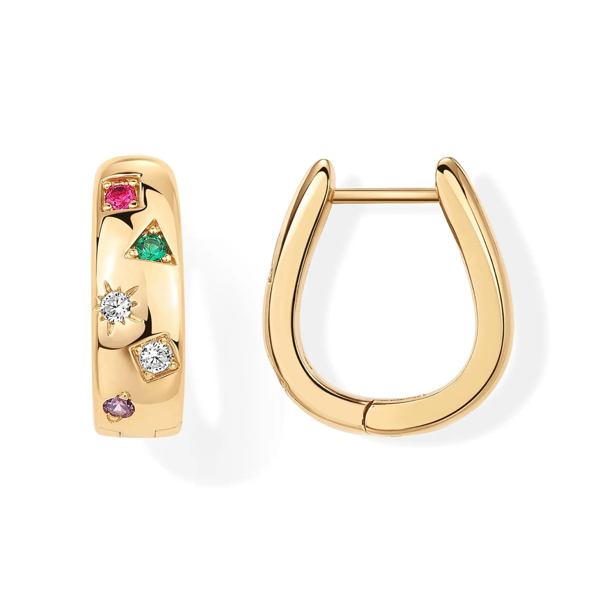 Chunky Multi-Colored Huggie Earrings | 14K Gold Plated 925 Sterling Silver