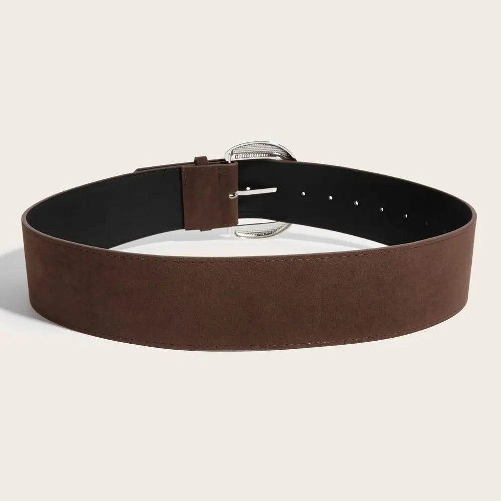 Big Buckle Suede Leather Wide Belt | Trendy Statement Accessory