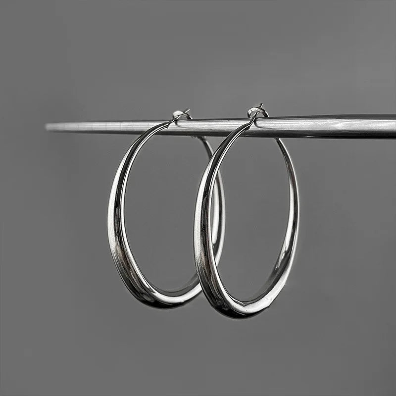 925 Sterling Silver Big Hoops - High Polish Big Circle Earrings