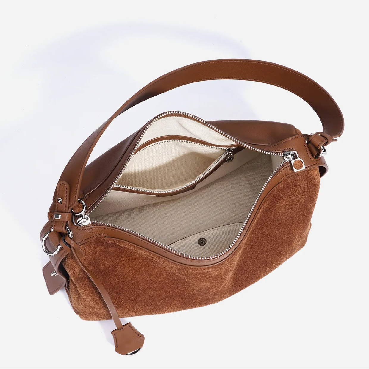 Brown Sofia Satchel handbag on a white background