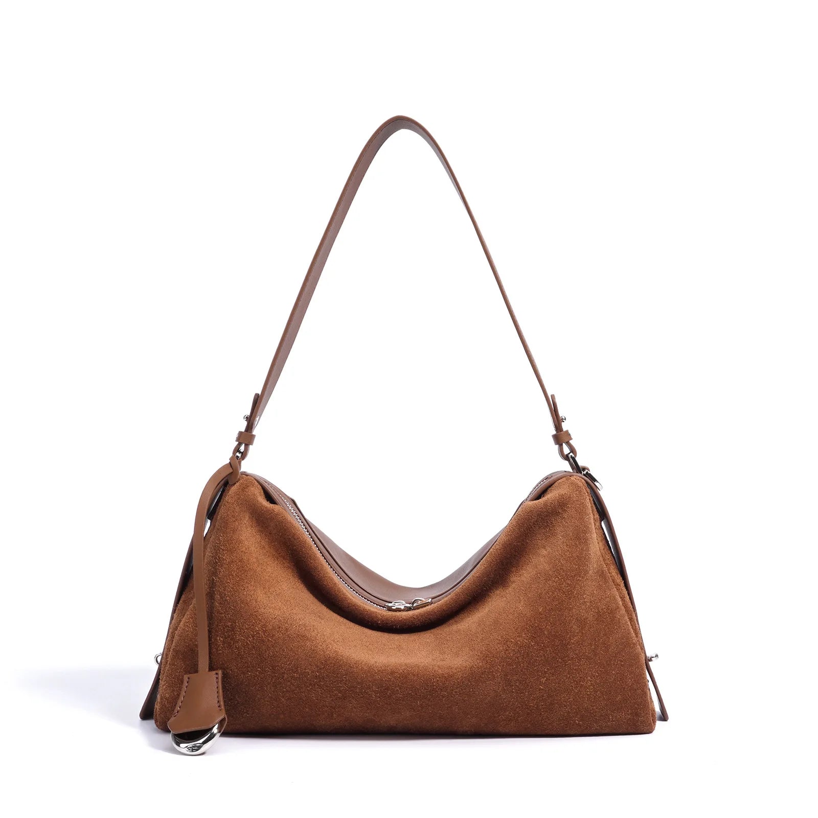 Sofia Suede Satchel Bag | Premium Cow Leather IT-Girl Bag in a beautiful real raw brown color. 