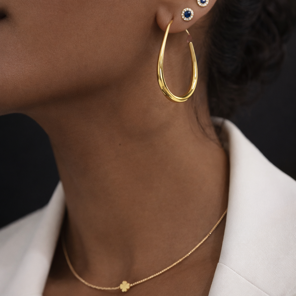 silver oval hoop beautiful gold 