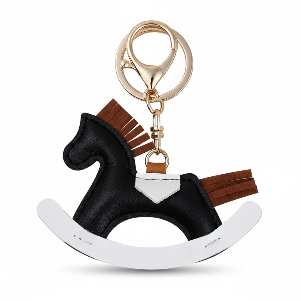 Rocking Horse Charm Handmade Vegan Leather - Decorative Tassel Keychain