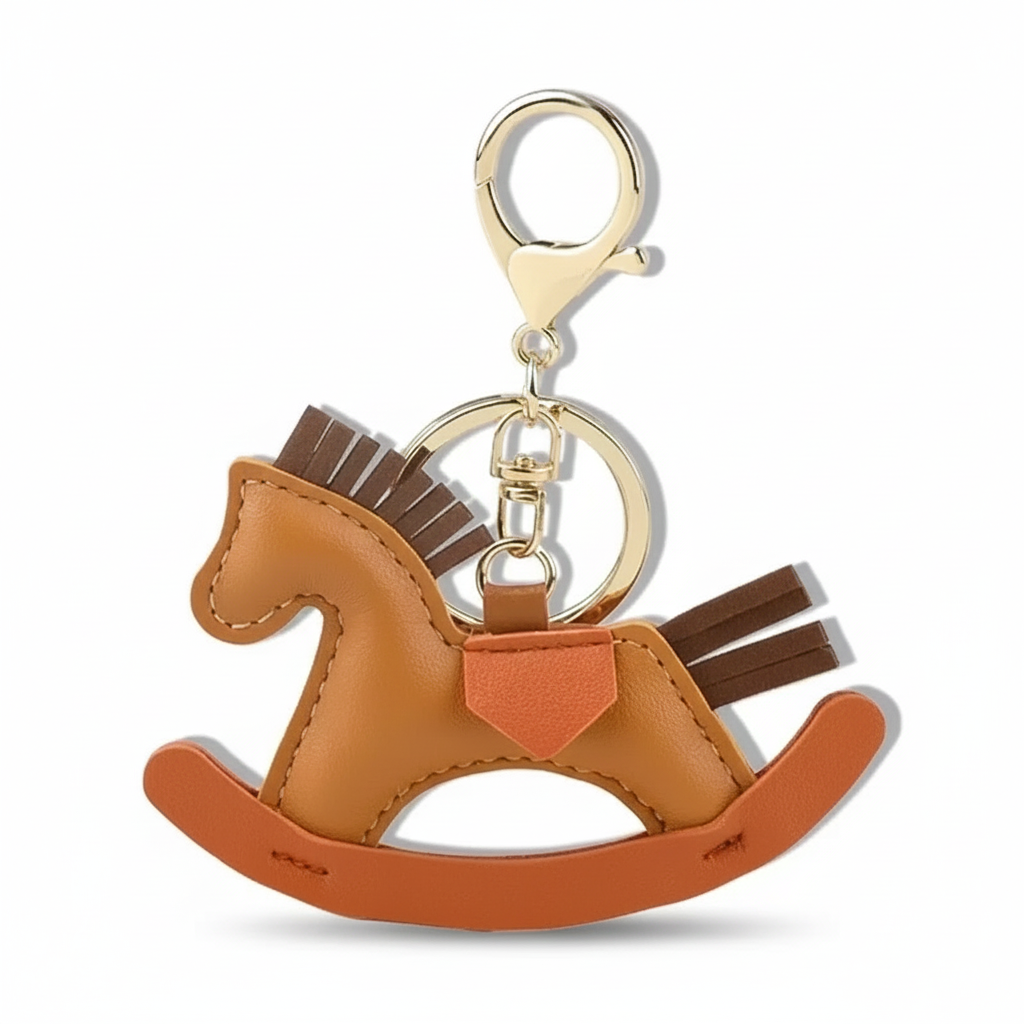 Rocking Horse Charm Handmade Vegan Leather - Decorative Tassel Keychain