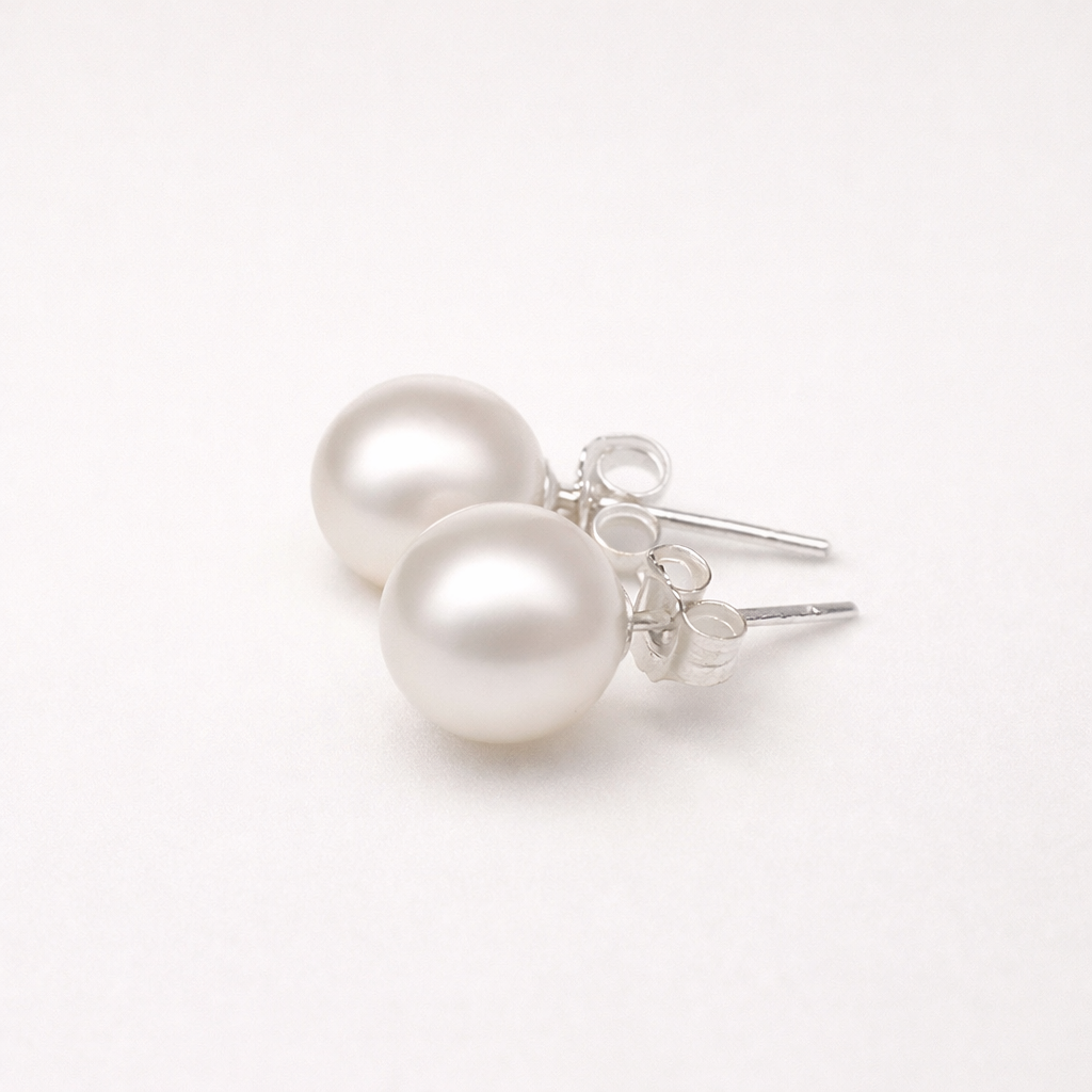 925 Sterling Silver Pearl Stud Earrings | Genuine Freshwater Pearl Studs