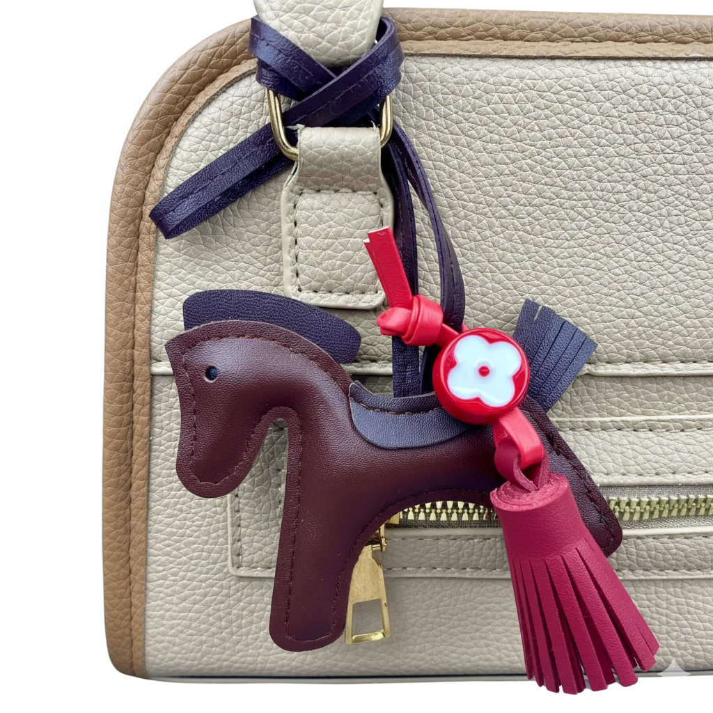 Horse Bag Charm Handmade Vegan Leather  - Luxury Tassel Keychain