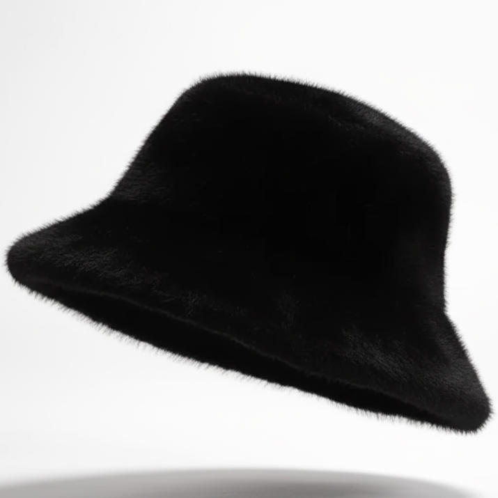 Black fluffy hat on a white background