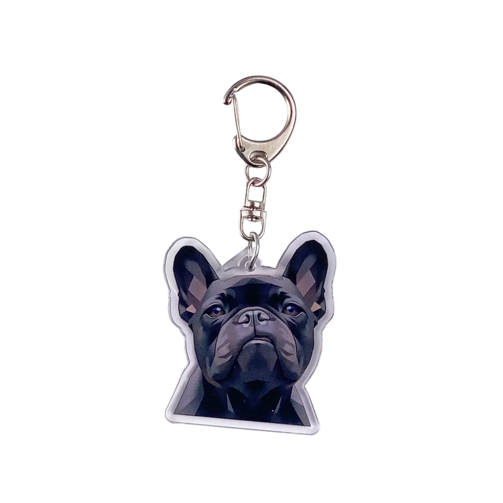 Keychain with a dog's face design on a white background
