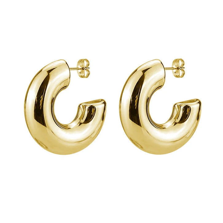 Gold hoop earrings with '30mm' label on a white background