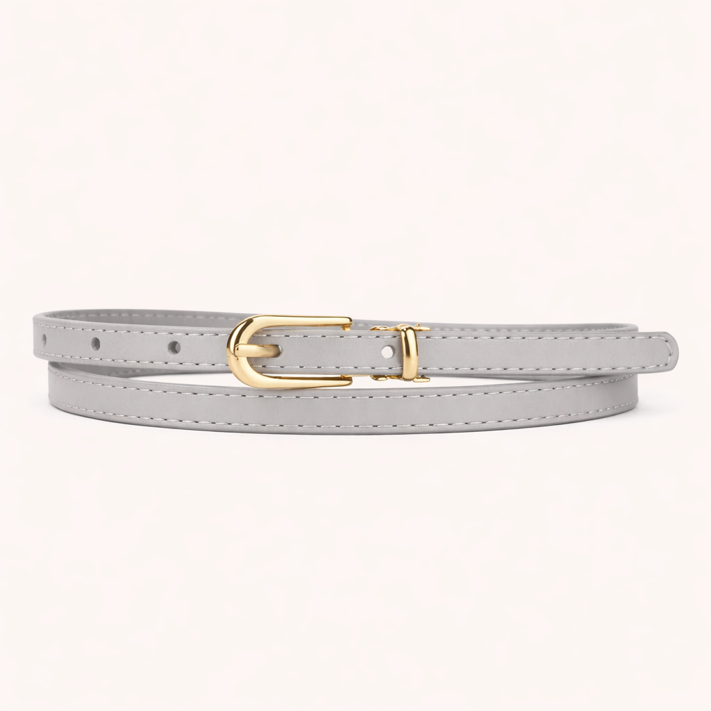 Gray belt with a gold buckle on a white background