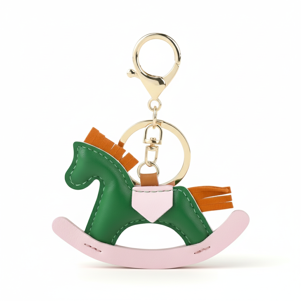 Rocking Horse Charm Handmade Vegan Leather - Decorative Tassel Keychain