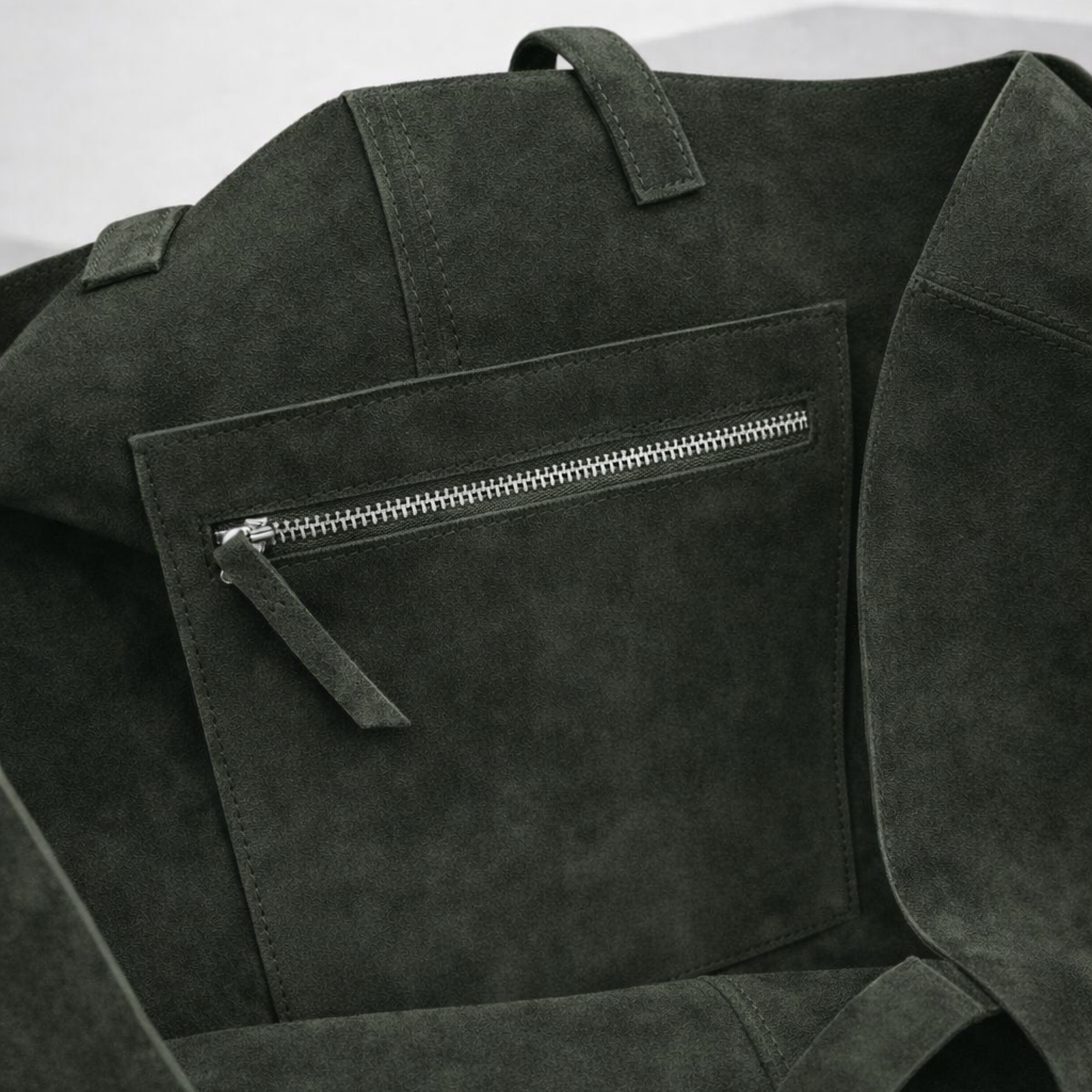 details of the green tote bag