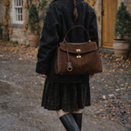 Houston brown suede bag on model