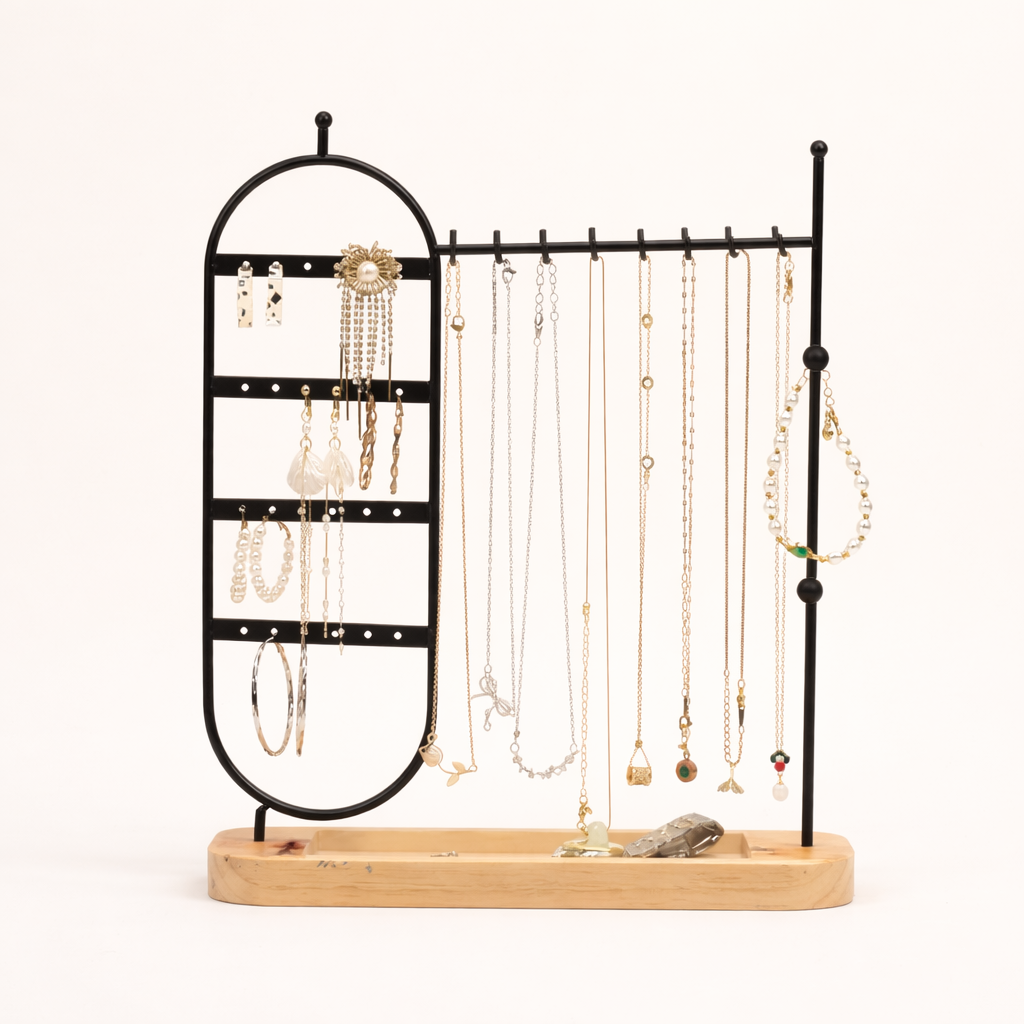 Jewelry Stand Holder | Elegant Wooden Base Organizer