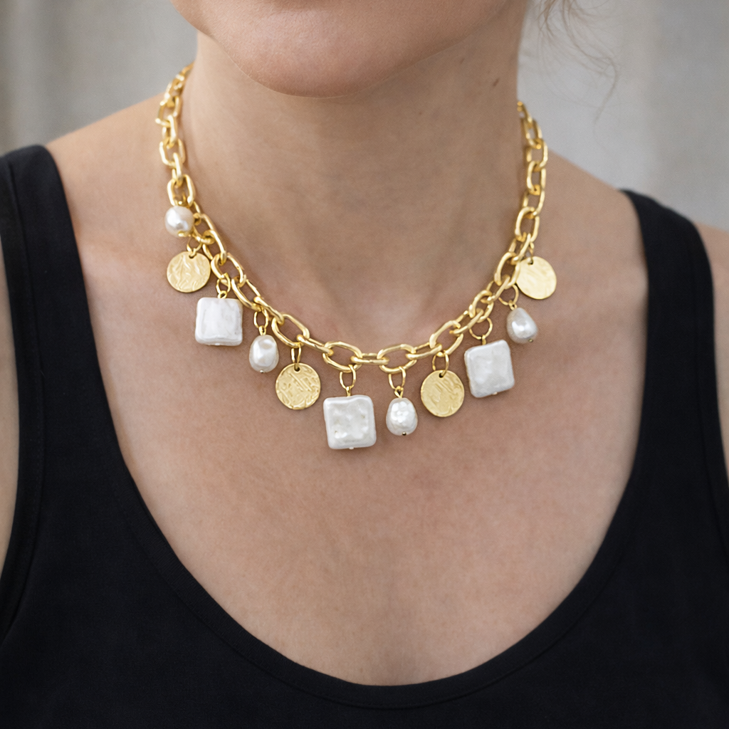 beautiful charm necklace on white model