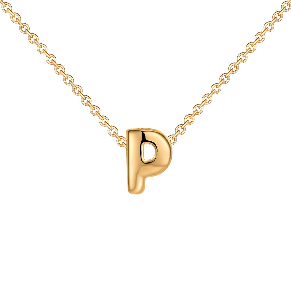 Gold necklace with a 'P' pendant on a white background
