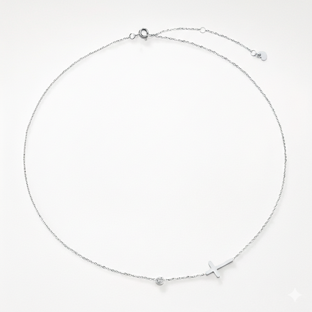 Sideways Cross Choker Necklace | Simple Stainless Steel