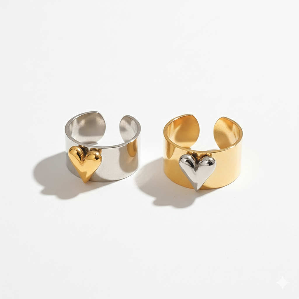 Mixed Metal - Heart Ring - Two Tone Ring -18K Gold Plated