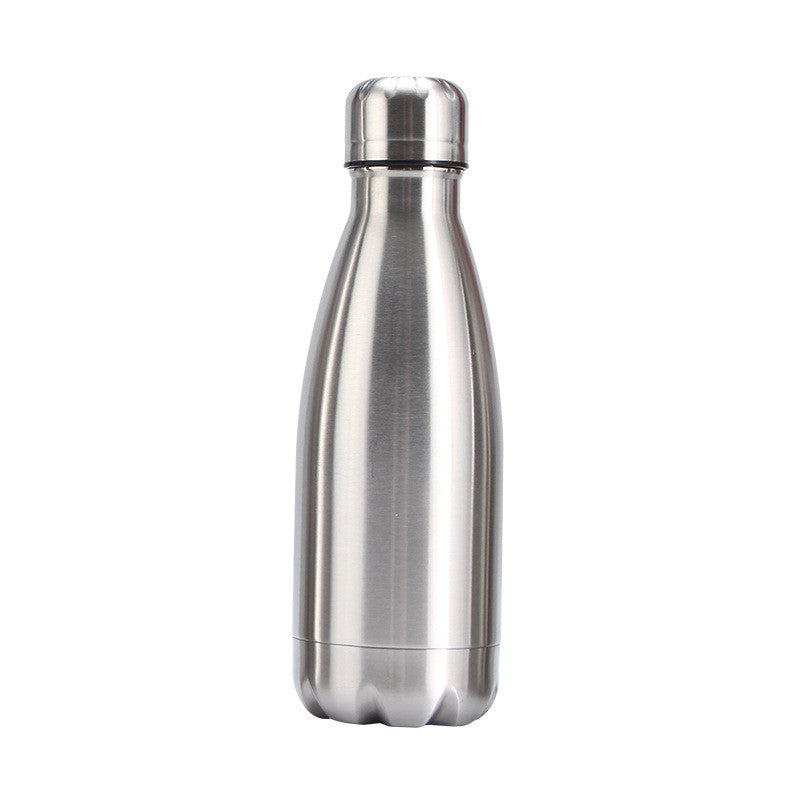 Silver insulated bottle on a white background