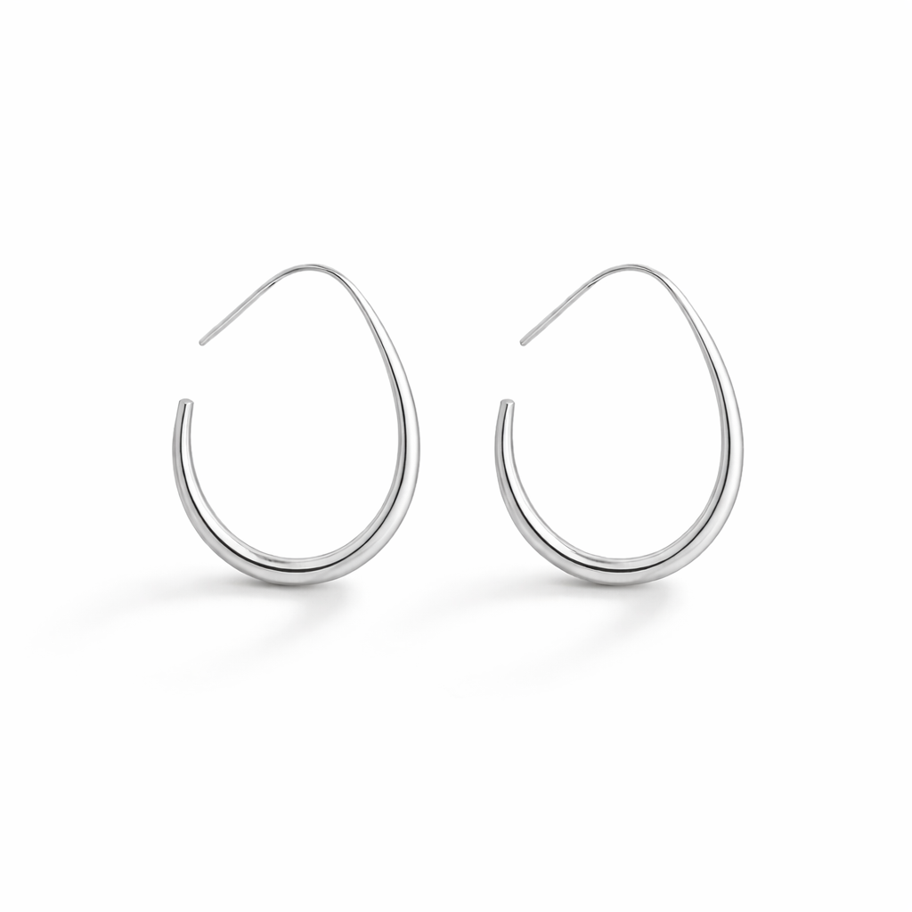 silver hoops in oval shape