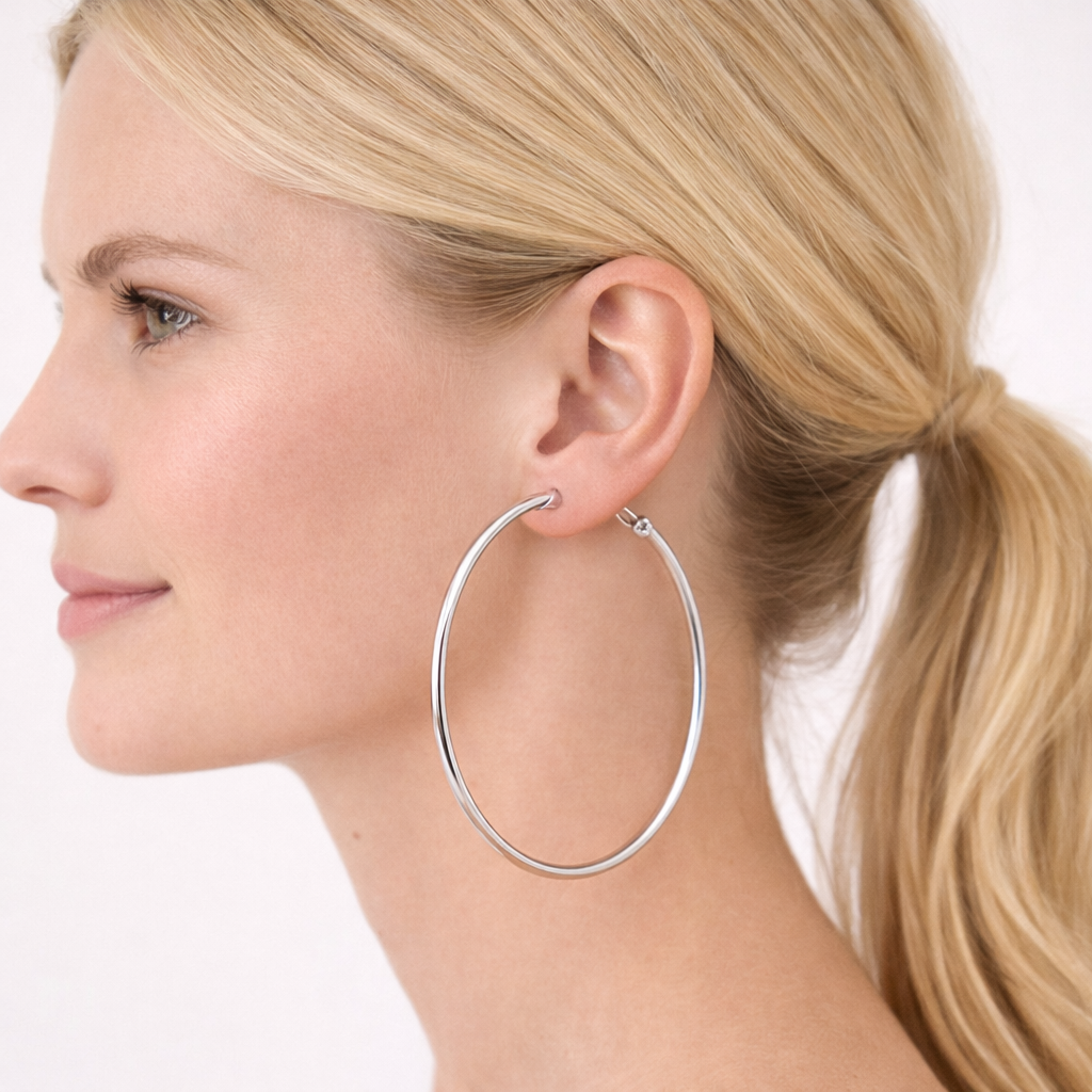 925 Sterling Silver Hoop Earrings | Classic High-Polish Round Hoops