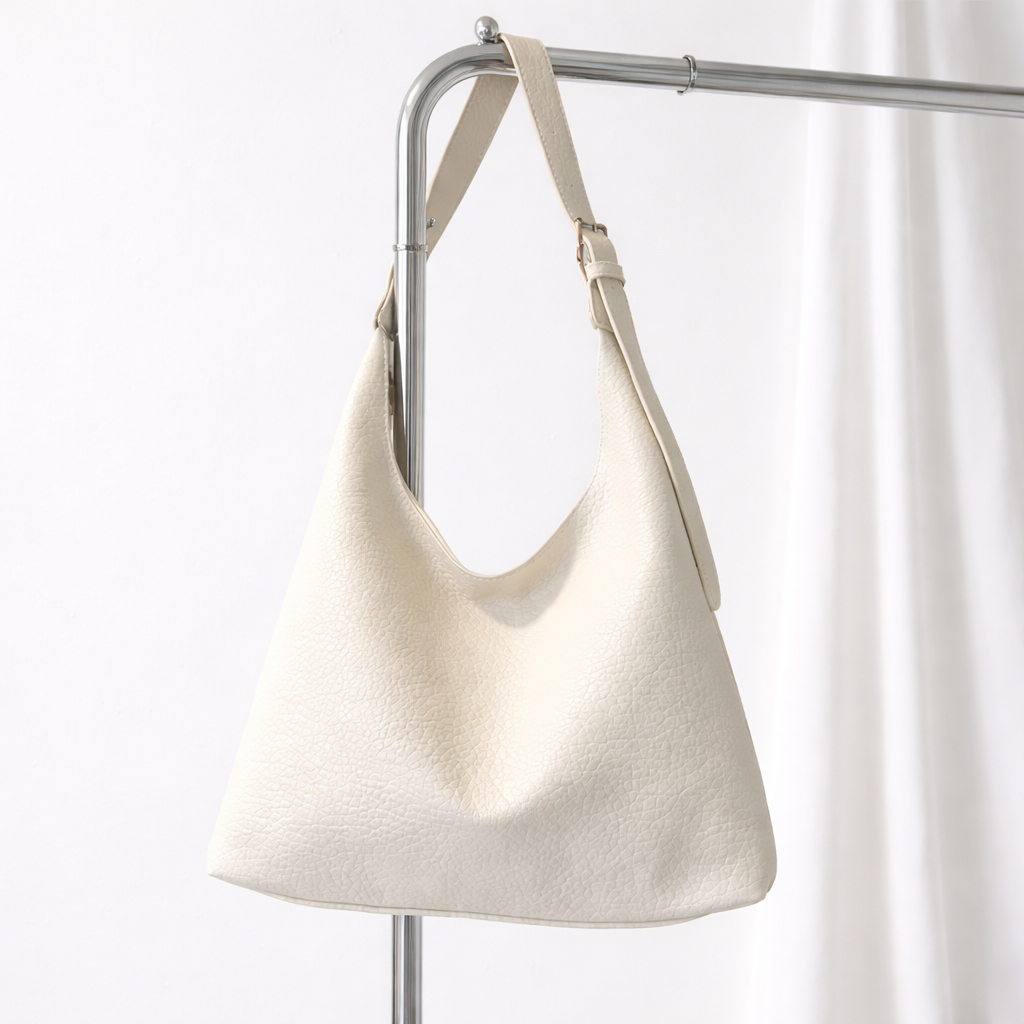 white vegan leather tote bag with adjustable strap